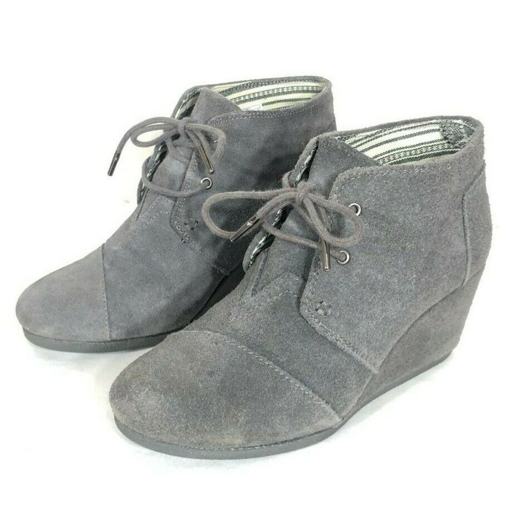 TOMS Desert Suede Lace Up Wedge Bootie Shoe Heel Gray Size 7.5 EU 38 300515